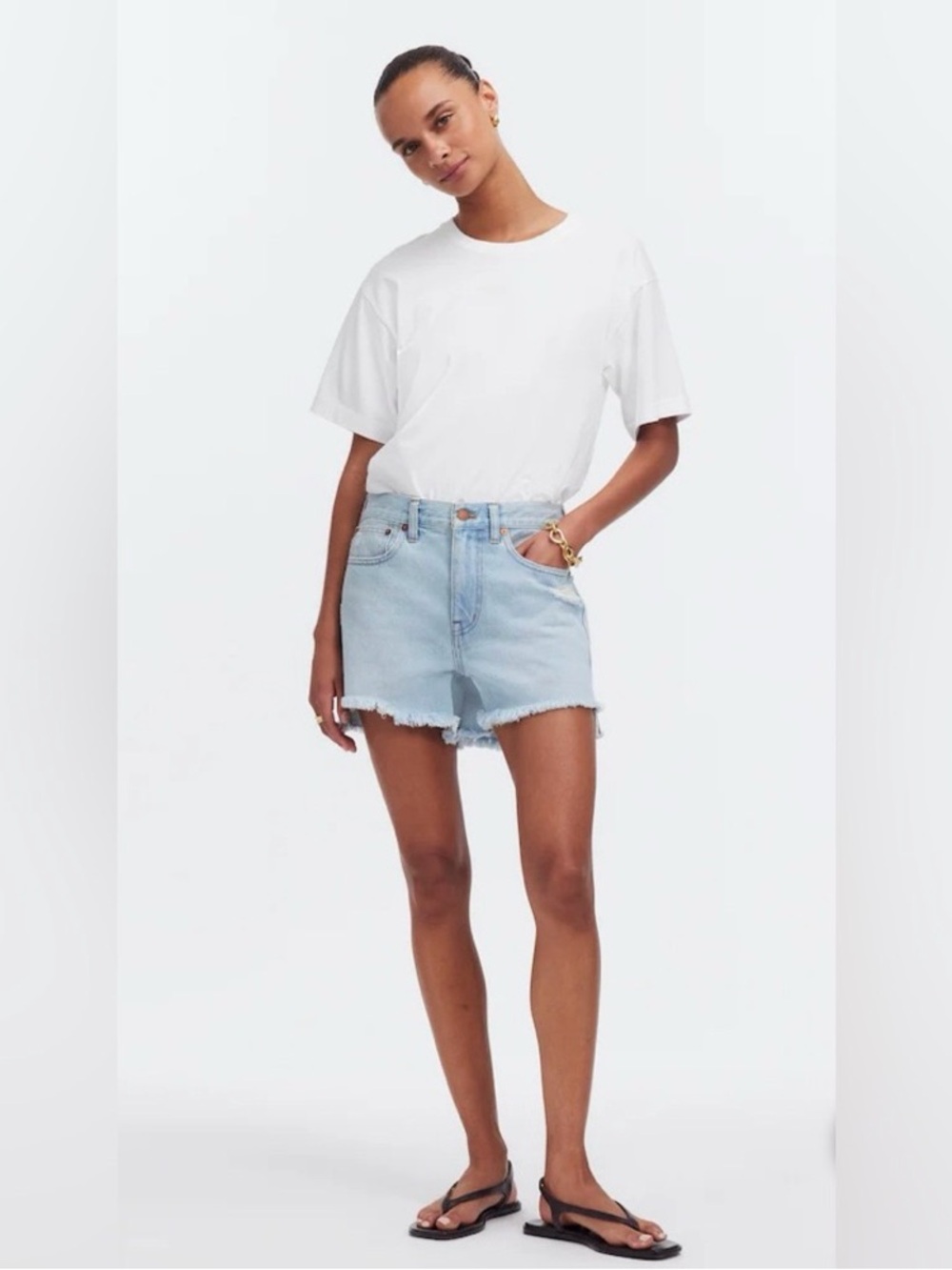 Classic High-Rise Light Blue Denim Shorts - Women's